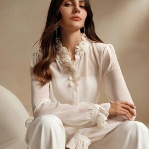 Chic White Blouse with Floral Accents